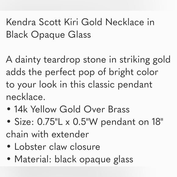 Kendra Scott Kiri black tear drop gold plated adjustable necklace good condition - Picture 12 of 12